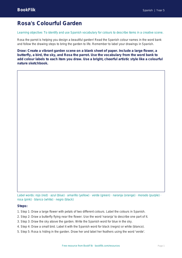 Free Colours Drawing Sheet | Year 5 Core | BookFlik worksheet preview — Spanish Colours