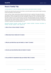 Free Family Comprehension Worksheet | Year 4 Supported | BookFlik