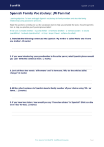 Free Family Worksheet | Year 5 Core | BookFlik