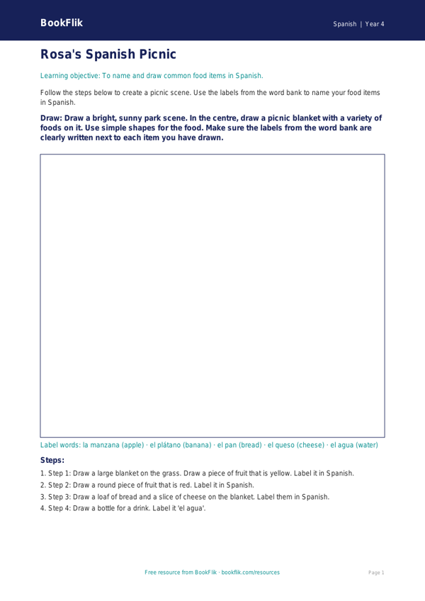Free Food Drawing Sheet | Year 4 Supported | BookFlik worksheet preview — Spanish Food