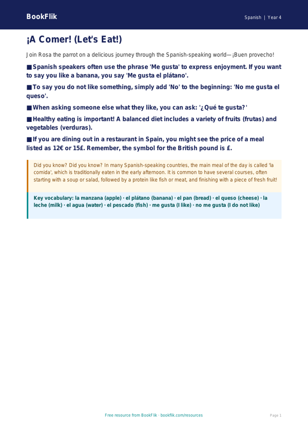 Free Food Poster | Year 4 Greater Depth | BookFlik worksheet preview — Spanish Food