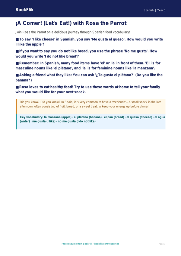 Free Food Poster Worksheet | Year 5 Core | BookFlik worksheet preview — Spanish Food