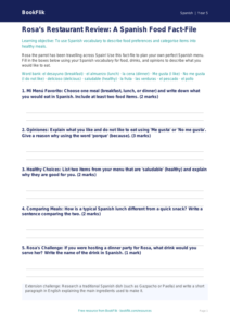 Free Food Template | Year 5 Core | BookFlik