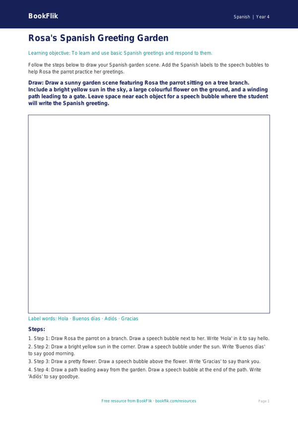 Free Greetings Drawing Sheet | Year 4 Supported | BookFlik worksheet preview — Spanish Greetings