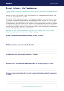 Free Hobbies Comprehension | Year 4 Supported | BookFlik