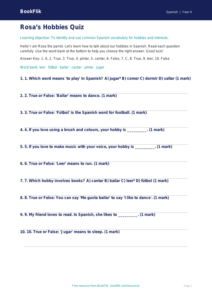 Free Hobbies Quiz | Year 4 Supported | BookFlik