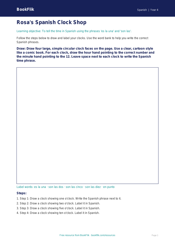 Free Telling The Time Drawing Sheet | Year 4 Supported | BookFlik worksheet preview — Spanish Telling The Time