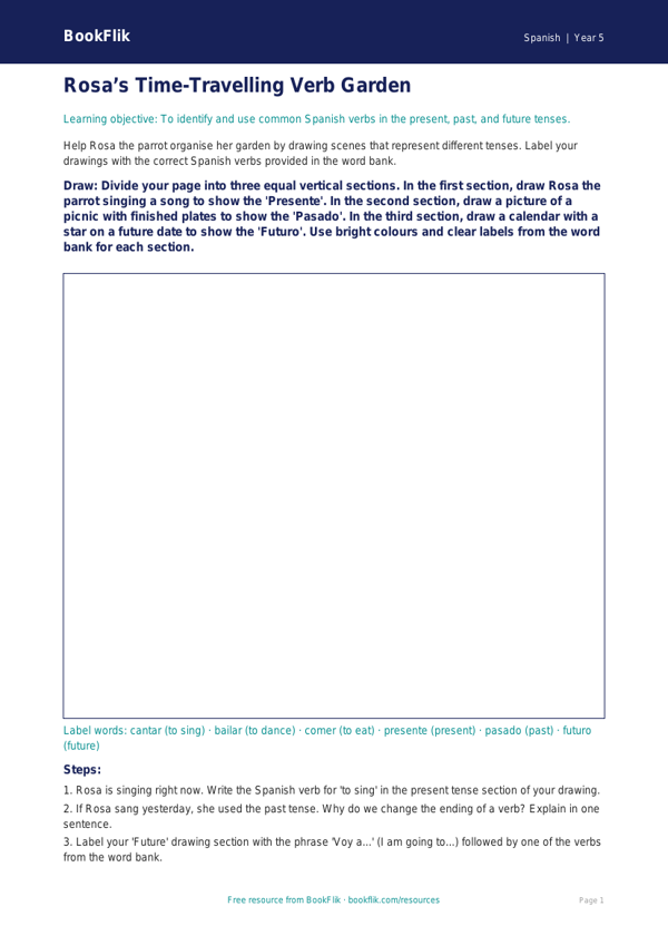 Free Verbs And Tenses Drawing Sheet | Year 5 Core | BookFlik worksheet preview — Spanish Verbs And Tenses