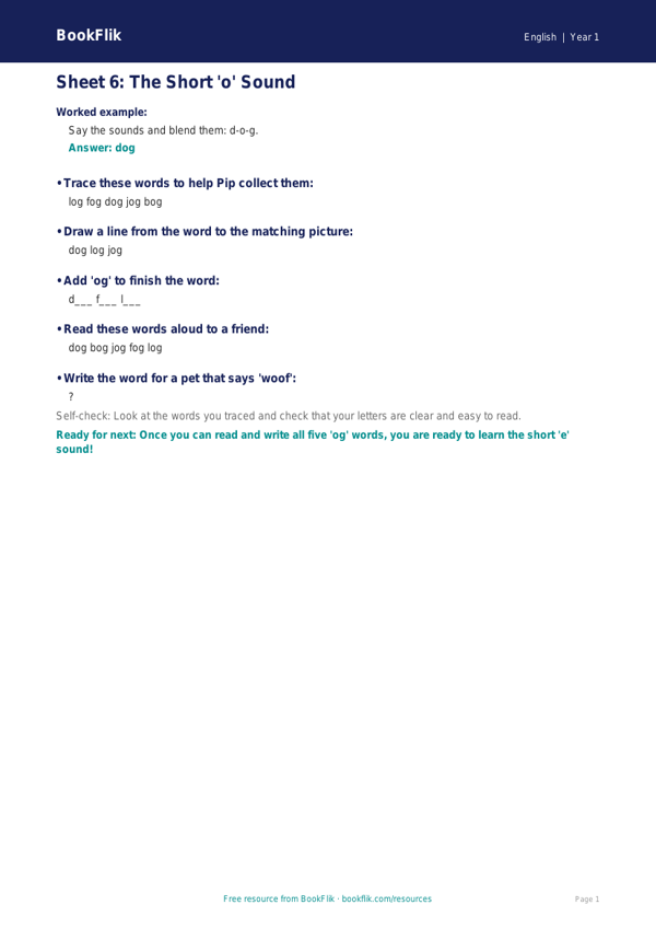 Free English Track Level 3A Sheet 6 | Year 1 | BookFlik worksheet preview — English 3A