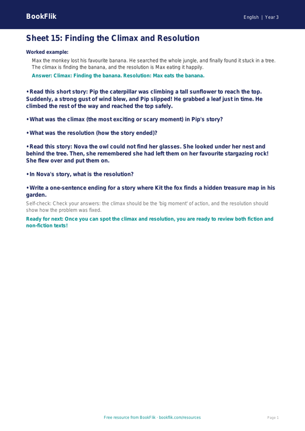 Free English Track Level D Sheet 15 | Year 3 | BookFlik worksheet preview — English D