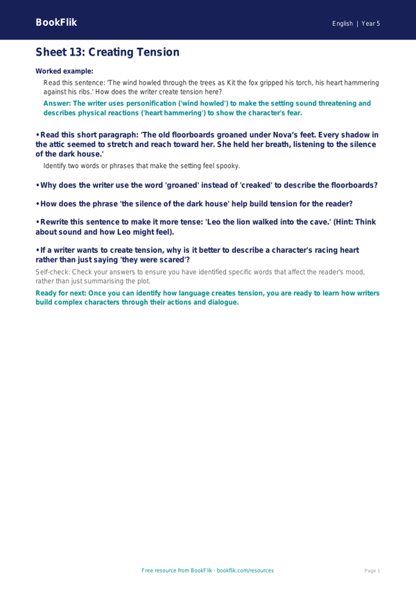 Free English Track Level F Sheet 13 | Year 5 | BookFlik worksheet preview — English F