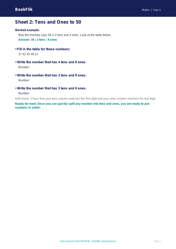 Free English Track Level 3A Sheet 2 | Year 1 | BookFlik worksheet preview — Maths 3A
