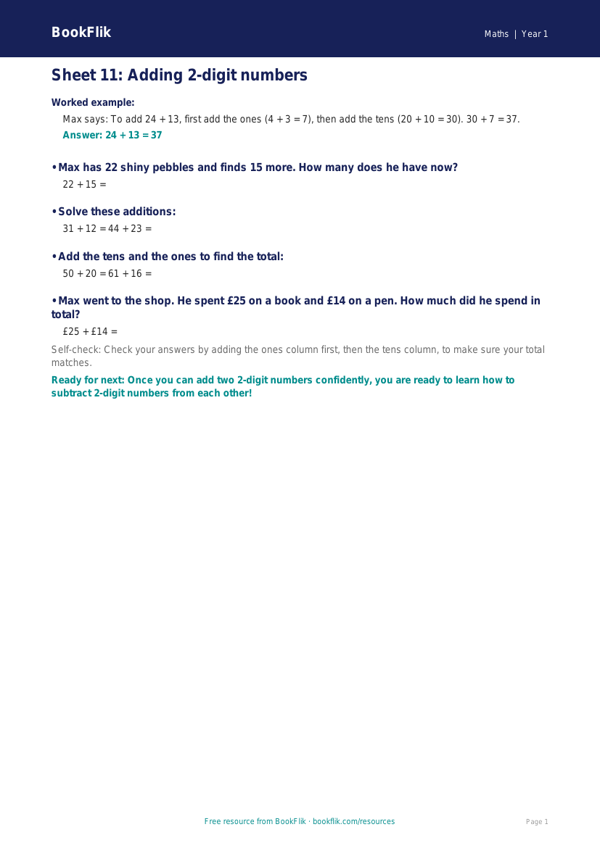 Free English Track Level 3A Sheet 11 | Year 1 | BookFlik worksheet preview — Maths 3A