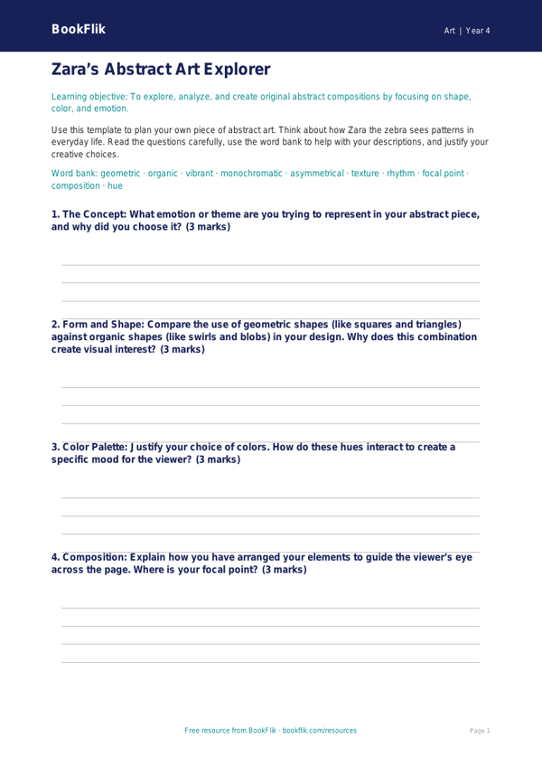 Free Abstract Art Template | Grade 3 | Art | BookFlik worksheet preview — Art Abstract Art