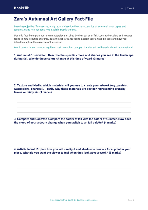 Free Autumn Art Template | Grade 3 | Art | BookFlik worksheet preview — Art Autumn Art