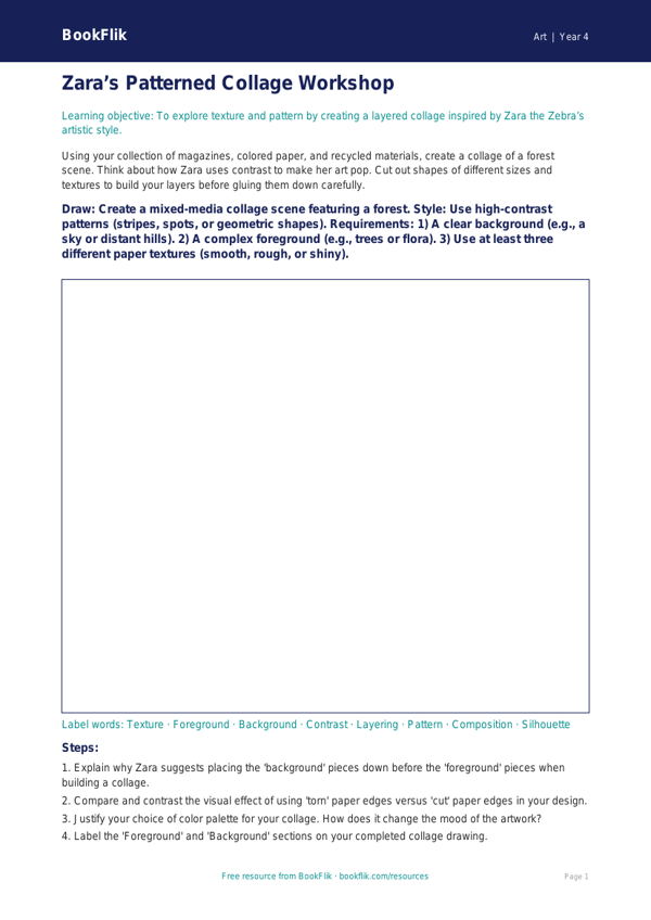 Free Collage Drawing Sheet | Grade 3 | Art | BookFlik worksheet preview — Art Collage