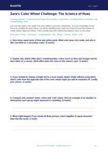 Free Color Theory Activity Sheet | Grade 3 | Art | BookFlik