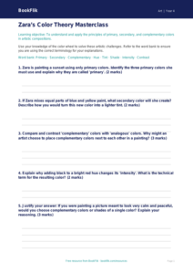 Free Color Theory Worksheet | Grade 3 | Art | BookFlik