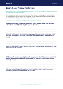 Free Color Theory Activity Sheet | Grade 4 | Art | BookFlik