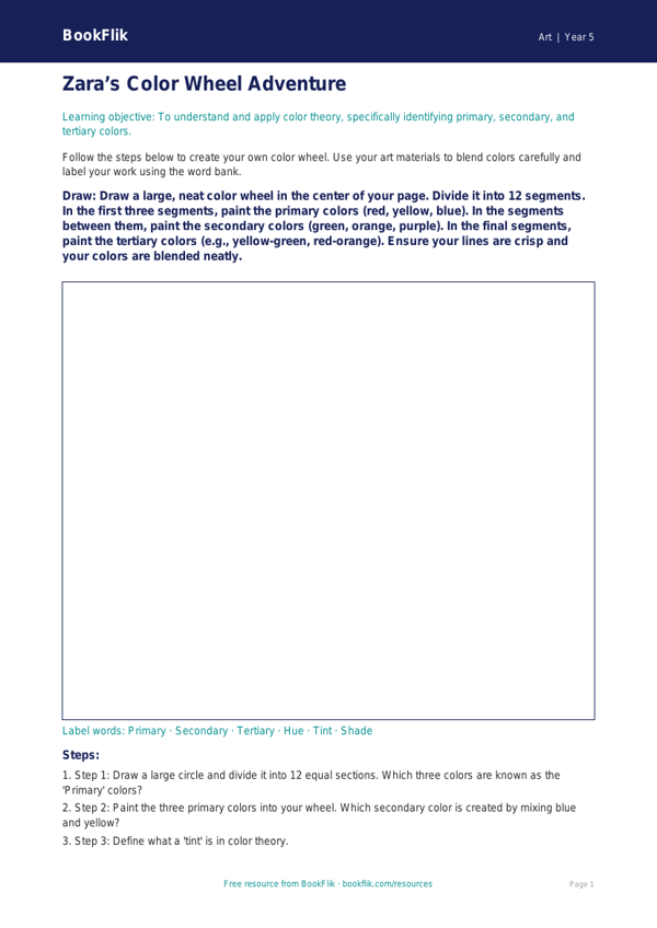 Free Color Theory Drawing Sheet | Grade 4 | Art | BookFlik worksheet preview — Art Colour Theory