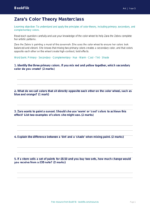 Color Theory Worksheet for Grade 4 | Free Art Lesson | BookFlik