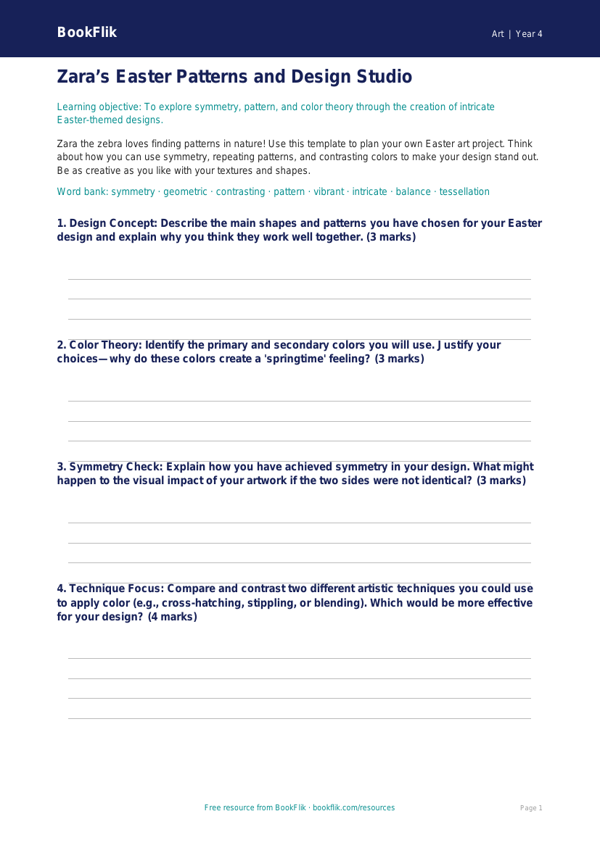 Free Easter Art Template | Grade 3 | Art | BookFlik worksheet preview — Art Easter Art