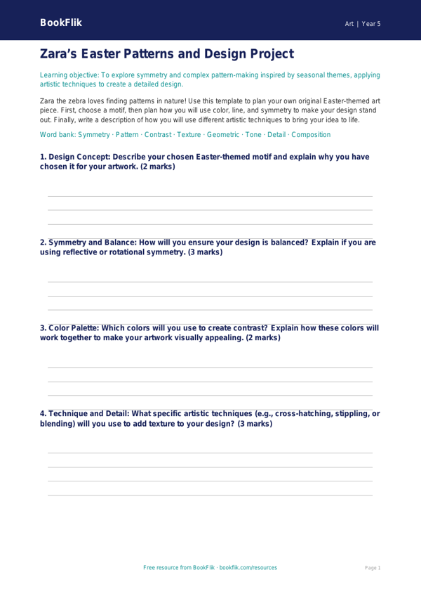 Free Easter Art Template | Grade 4 | Art | BookFlik worksheet preview — Art Easter Art