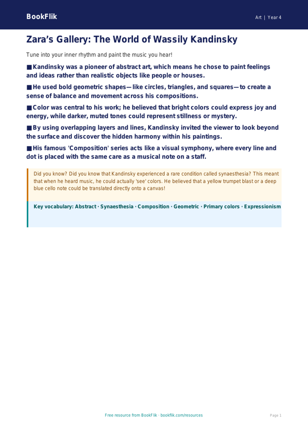 Free Kandinsky Poster | Grade 3 | Art | BookFlik worksheet preview — Art Kandinsky