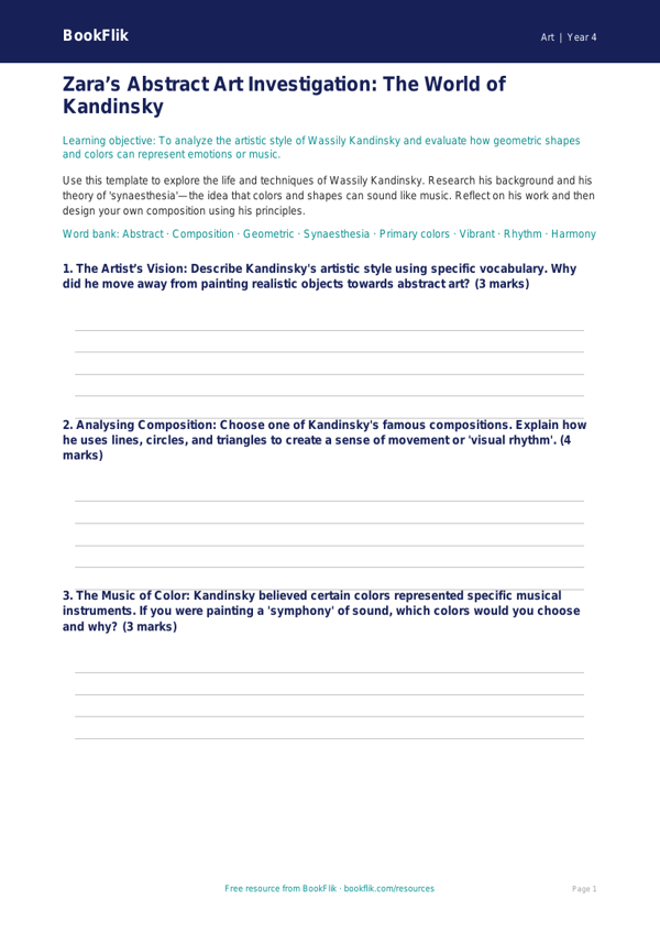 Free Kandinsky Template | Grade 3 | Art | BookFlik worksheet preview — Art Kandinsky