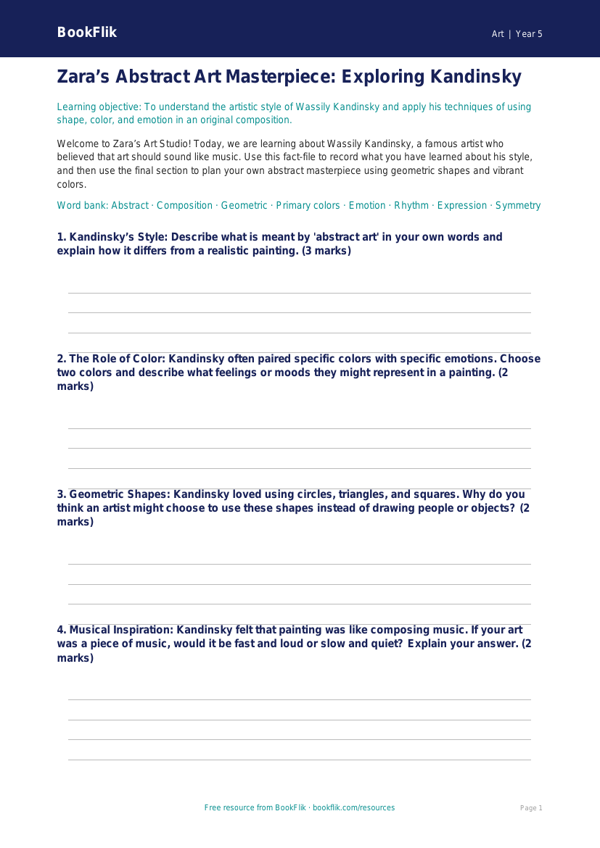 Free Kandinsky Template | Grade 4 | Art | BookFlik worksheet preview — Art Kandinsky