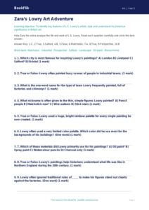 L.S. Lowry Art Quiz for Grade 4 | Free Printable | BookFlik