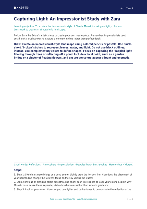 Free Monet Drawing Sheet | Grade 3 | Art | BookFlik worksheet preview — Art Monet