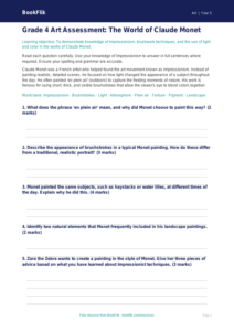 Claude Monet Art Assessment for Grade 4 | BookFlik