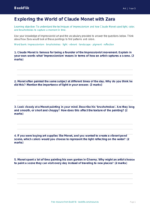 Free Monet Worksheet | Grade 4 | Art | BookFlik