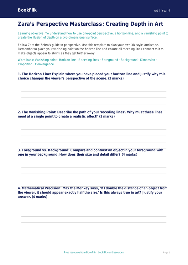 Perspective Drawing Template for Grade 3 | Art Lesson | BookFlik worksheet preview — Art Perspective