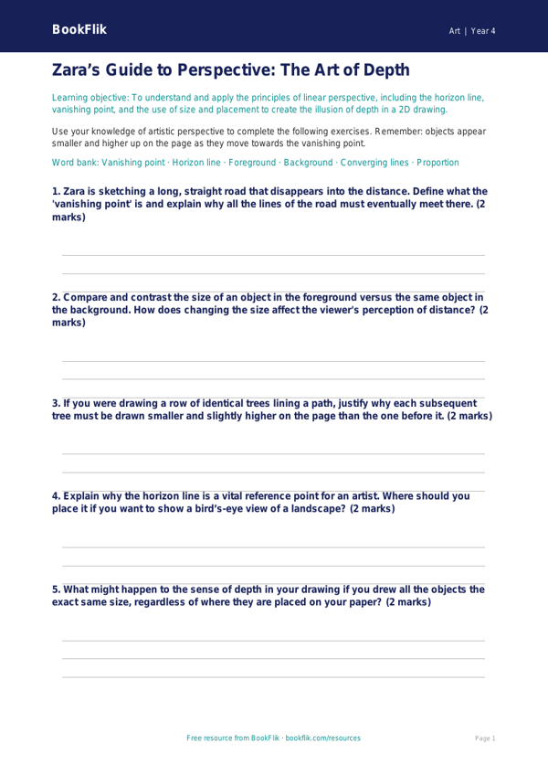 Free Perspective Worksheet | Grade 3 | Art | BookFlik worksheet preview — Art Perspective