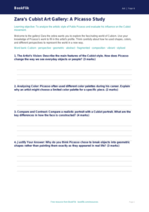 Free Picasso Art Template for Grade 3 | BookFlik