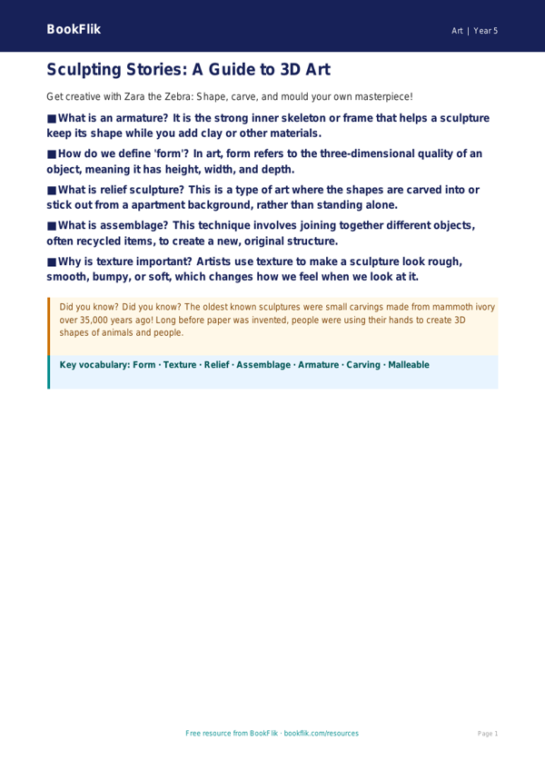 Free Sculpture Poster | Grade 4 | Art | BookFlik worksheet preview — Art Sculpture