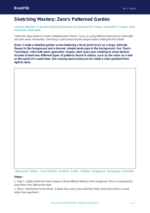 Free Sketching Drawing Sheet | Grade 3 | Art | BookFlik worksheet preview — Art Sketching