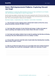 Free Van Gogh Activity Sheet | Grade 4 | Art | BookFlik