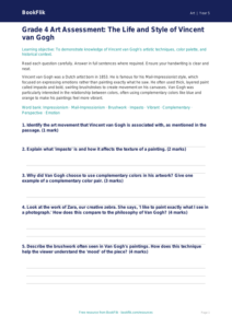 Free Van Gogh Assessment | Grade 4 | Art | BookFlik