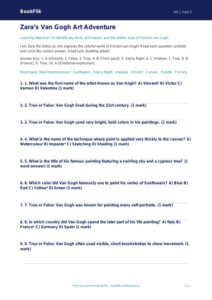Free Van Gogh Quiz | Grade 4 | Art | BookFlik