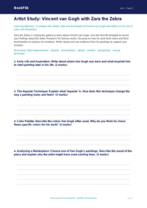 Free Van Gogh Art Template for Grade 4 | BookFlik
