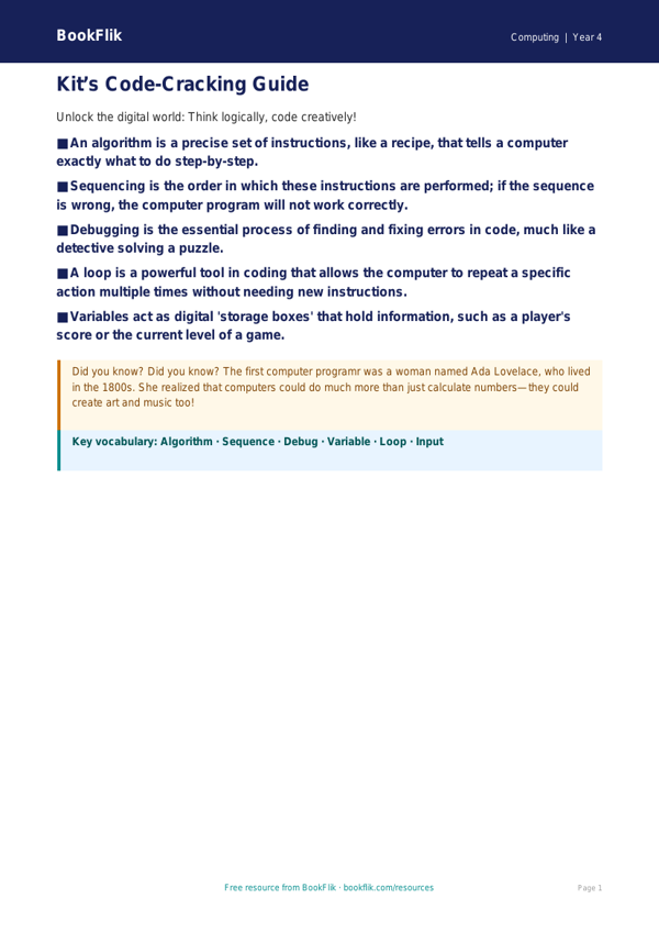 Free Coding Poster | Grade 3 | Computing | BookFlik worksheet preview — Computing Coding