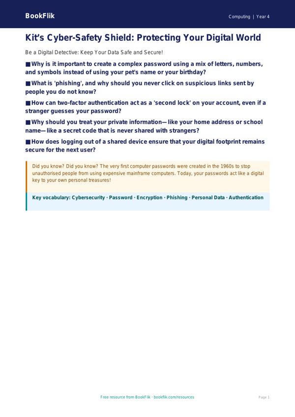 Free Cybersecurity Poster | Grade 3 | Computing | BookFlik worksheet preview — Computing Cybersecurity