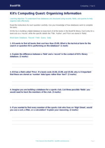 Free Databases Worksheet | Grade 4 | Computing | BookFlik