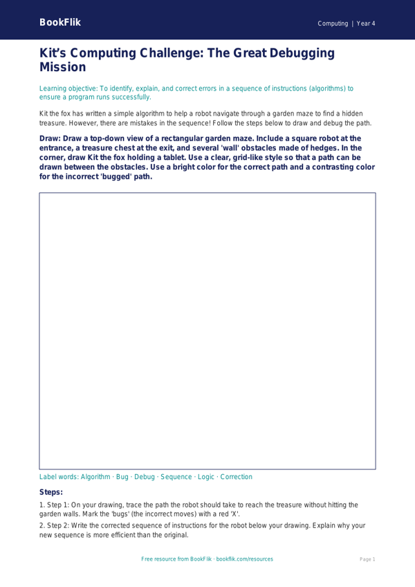 Free Debugging Drawing Sheet | Grade 3 | Computing | BookFlik worksheet preview — Computing Debugging