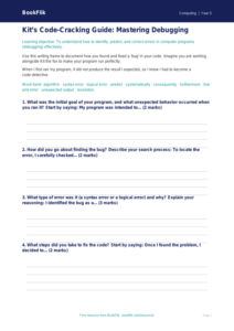 Free Debugging Writing Frame | Grade 4 | Computing | BookFlik
