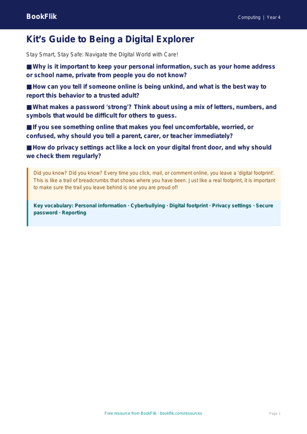 Free Internet Safety Poster | Grade 3 | Computing | BookFlik worksheet preview — Computing Internet Safety