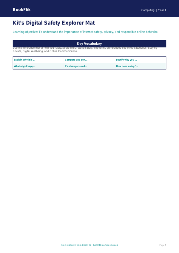 Free Internet Safety Word Mat | Grade 3 | Computing | BookFlik worksheet preview — Computing Internet Safety